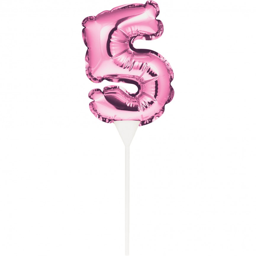 MINI PINK BALLOON NUMBER 5 CAKE TOPPER