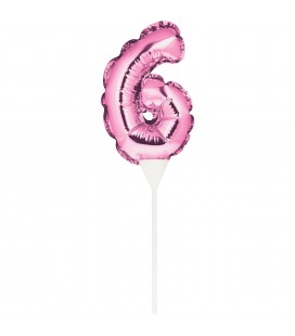 MINI PINK BALLOON NUMBER 6 CAKE TOPPER