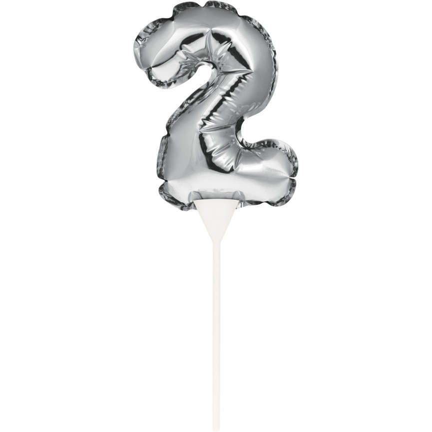 Mini Silver Balloon Number 2 Cake Topper