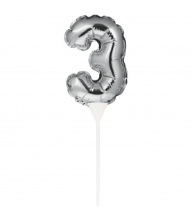 Mini Silver Balloon Number 3 Cake Topper