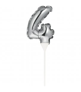 Mini Silver Balloon Number 4 Cake Topper