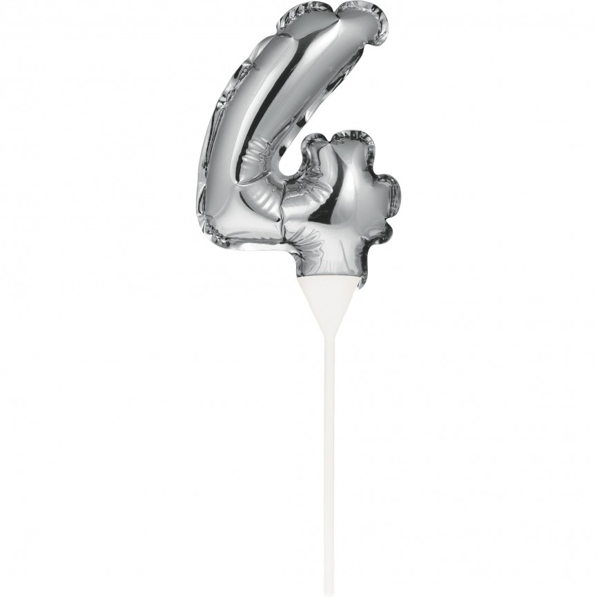 Mini Silver Balloon Number 4 Cake Topper