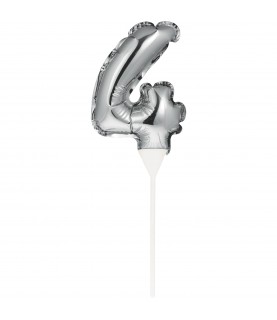 Mini Silver Balloon Number 4 Cake Topper