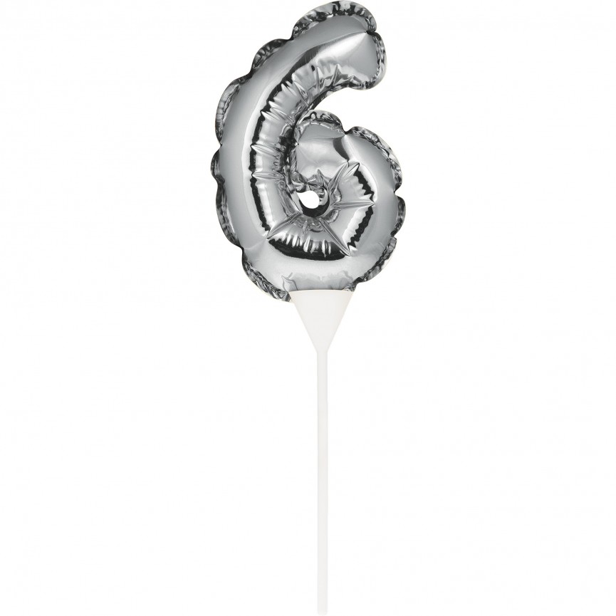 Mini Silver Balloon Number 6 Cake Topper