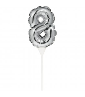 Mini Silver Balloon Number 8 Cake Topper