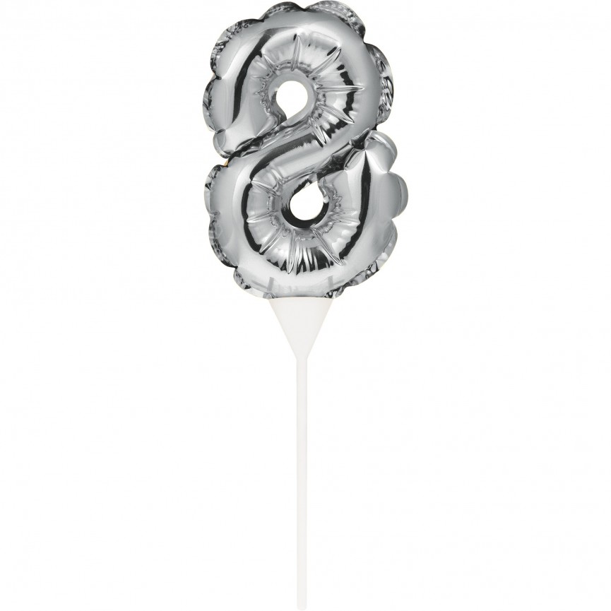 Mini Silver Balloon Number 8 Cake Topper