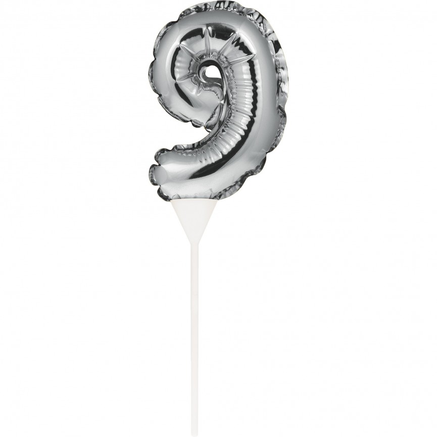 Mini Silver Balloon Number 9 Cake Topper