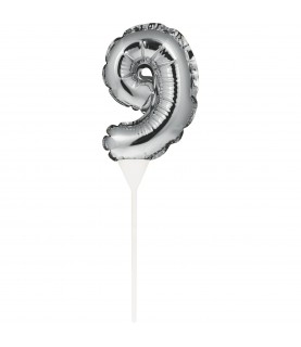 Mini Silver Balloon Number 9 Cake Topper
