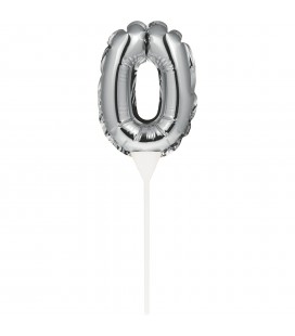 Mini Silver Balloon Number 0 Cake Topper