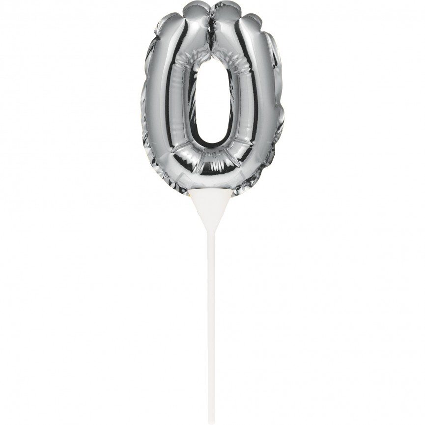 Mini Silver Balloon Number 0 Cake Topper