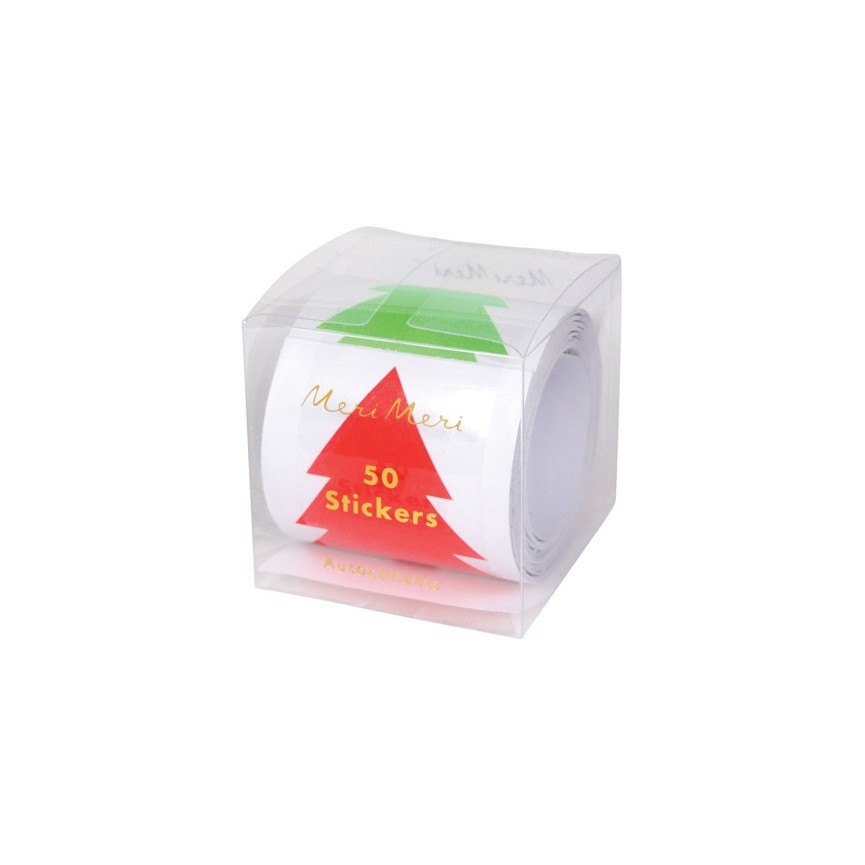 Rouleau de 50 Autocollants Sapins de Noël