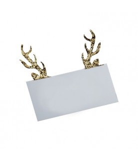 Platzkarten mit goldenem Glitter-Geweih