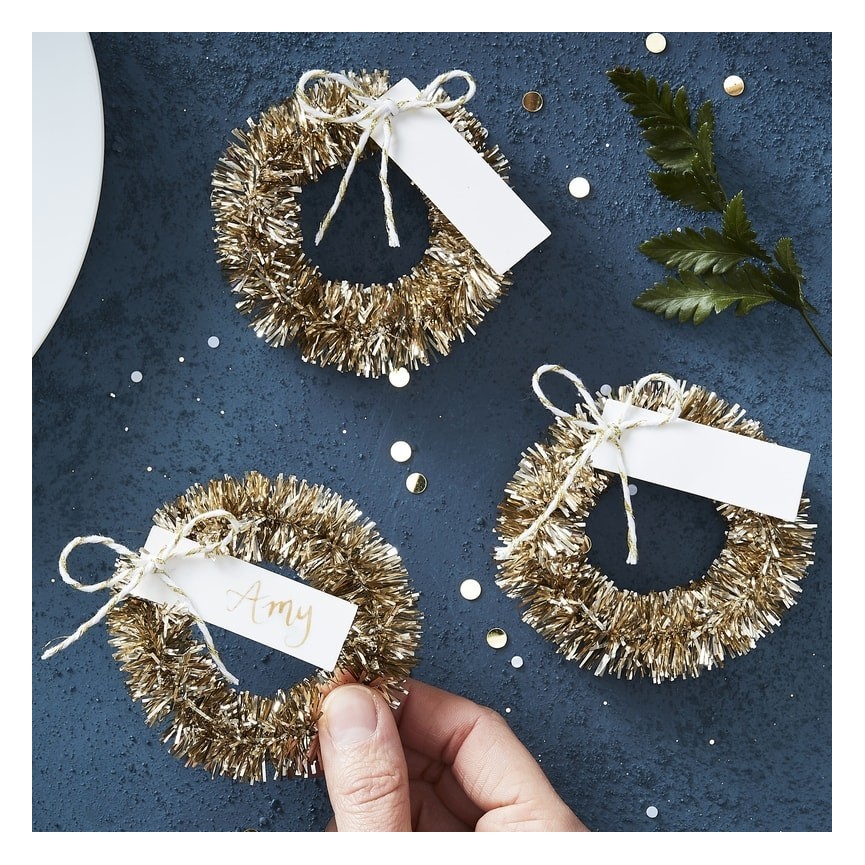 Gold Wreath Name Place Cards