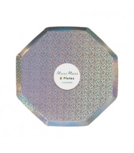 8 Silver Sparkle Octogonal Dessert Plates