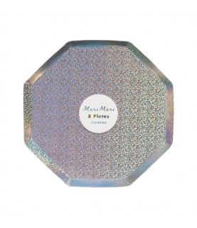8 Silver Sparkle Octogonal Dessert Plates