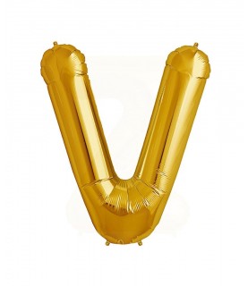 Gold Letter V Mylar Balloon