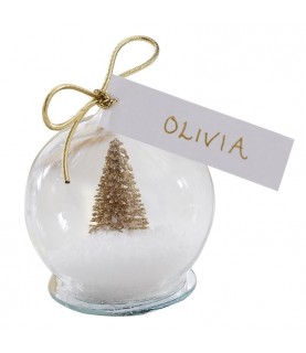 Gold Tree Snow Globe Place Cards