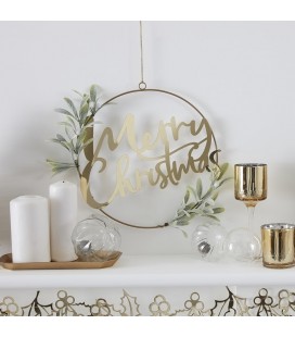 Gold Merry Christmas Door Wreath with Foliage