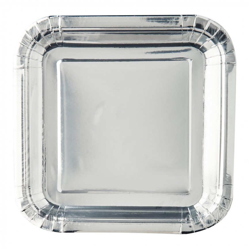 8 Metallic Silver Dinner Plates