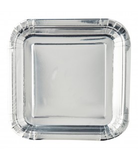 8 Metallic Silver Dinner Plates