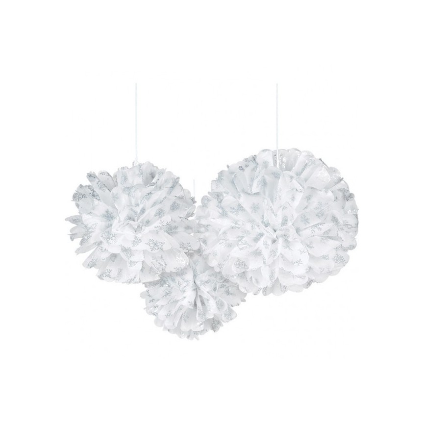 3 Fluffy Snowflake Pom Poms