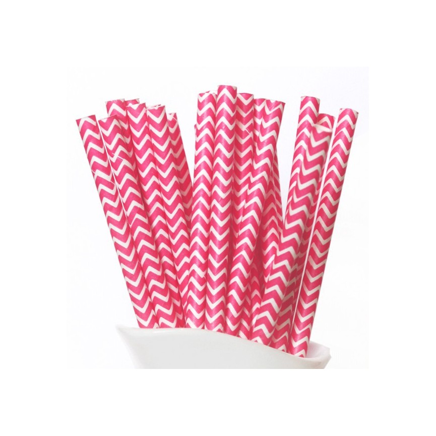 25 Magenta Chevron Paper Straws
