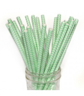 25 Pailles Papier Chevron Vert d'Eau