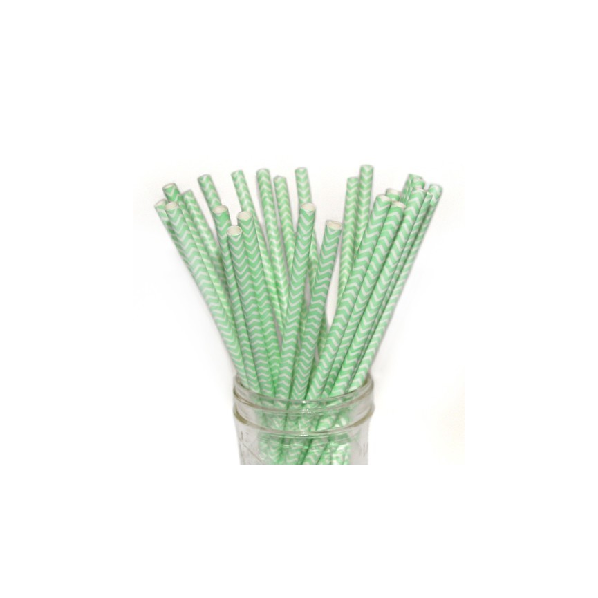 25 Mint Chevron Paper Straws