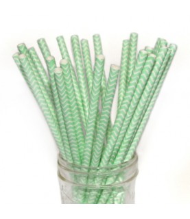 25 Mint Chevron Paper Straws