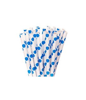 25 Blue Polka Dots Paper Straws