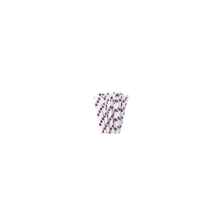 25 Purple Polka Dots Paper Straws