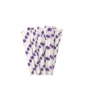 25 Purple Polka Dots Paper Straws