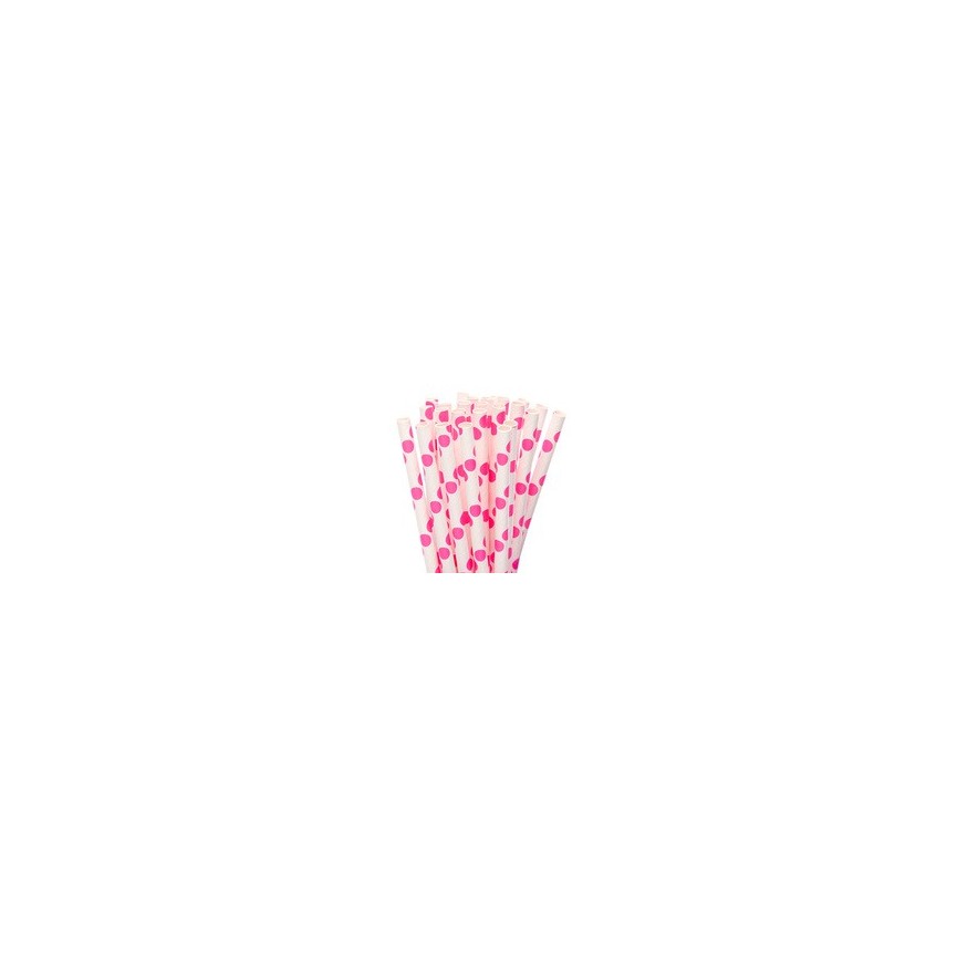 25 Magenta Polka Dots Paper Straws
