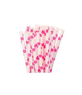 25 Magenta Polka Dots Paper Straws