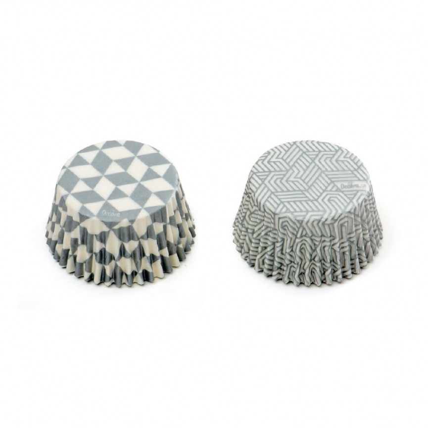 36 Silver Geometric Cupcake Liners