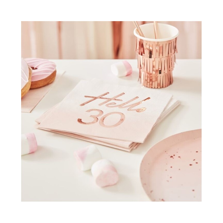 Hello 30 Rose Gold Napkins