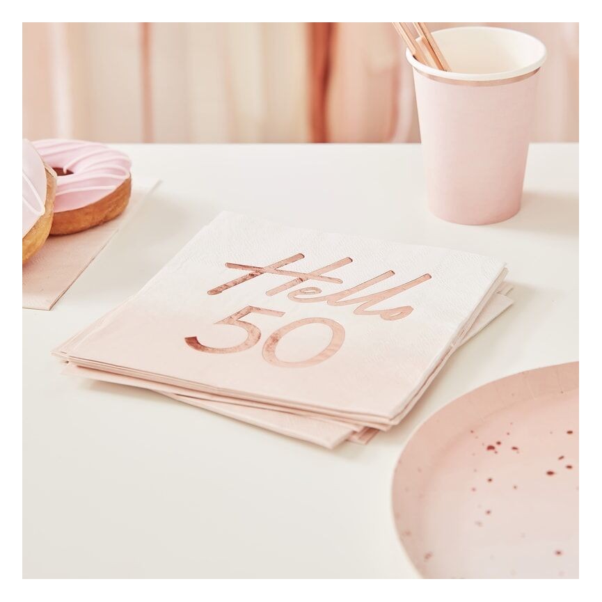Hello 50 Rose Gold Napkins