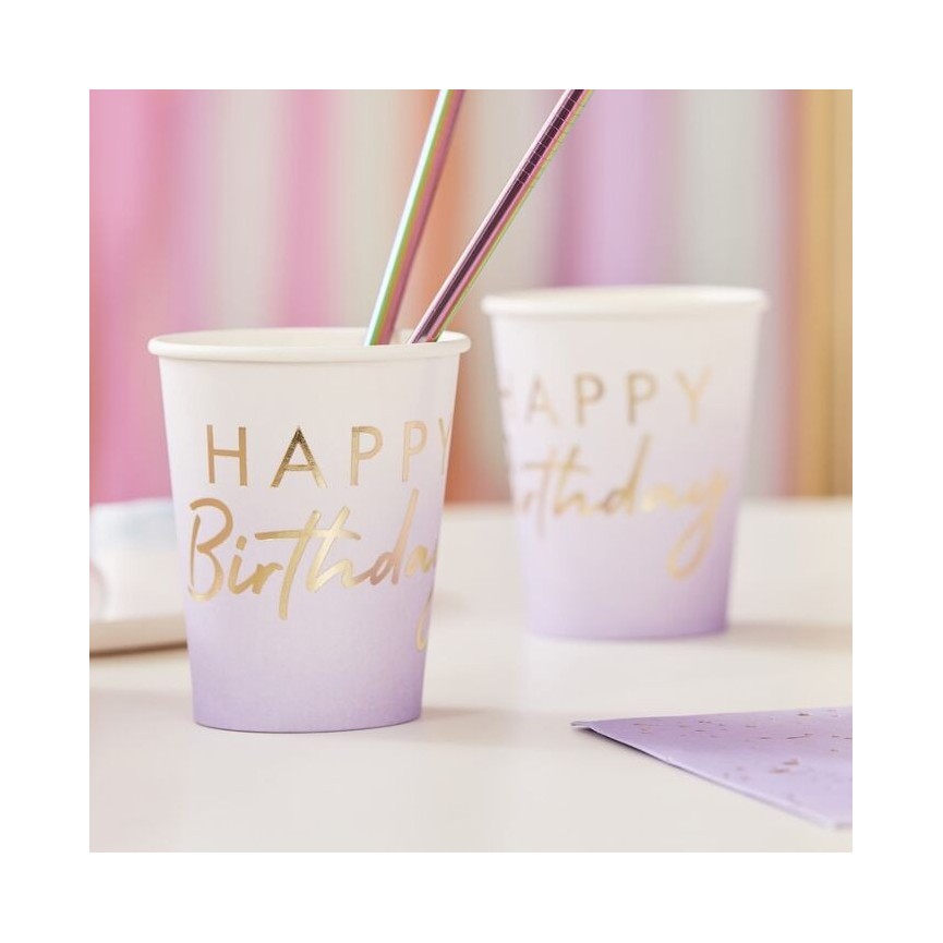 Lilac Ombre Happy Birthday Cups
