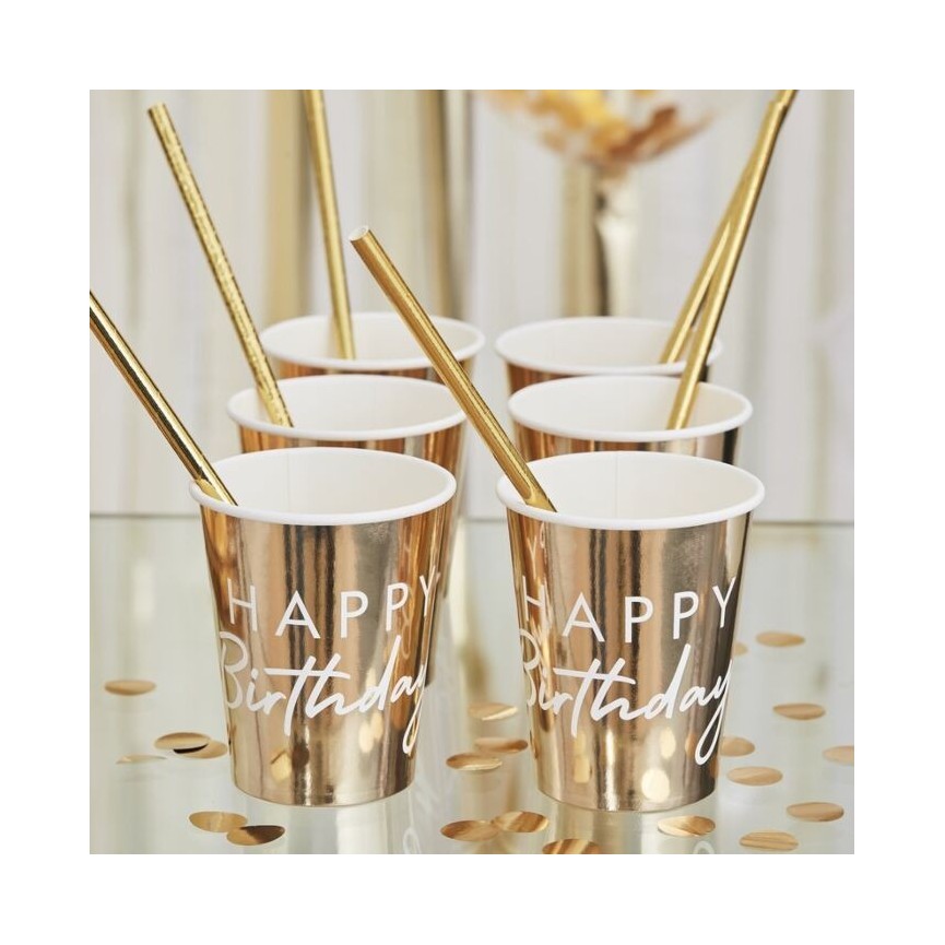 Gold Happy Birthday Cups