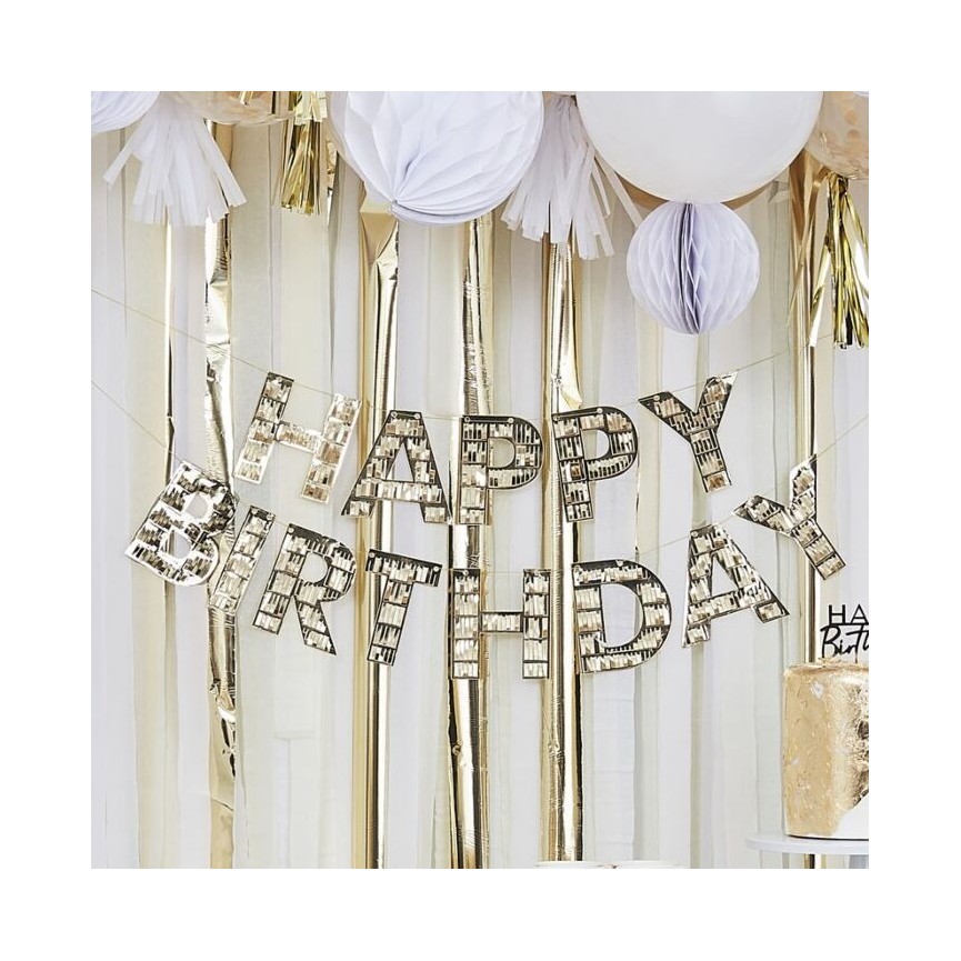 Gold Fringe Happy Birthday Garland