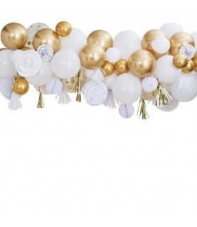Backdrop Guirlande de Ballons et Rosaces Doré
