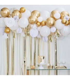 Gold Balloon and Fan Garland Backdrop