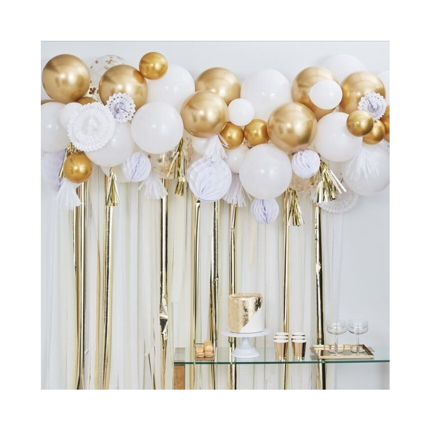 Backdrop Guirlande de Ballons et Rosaces Doré