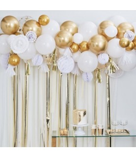 Gold Balloon and Fan Garland Backdrop
