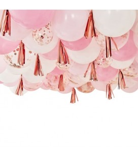 Bush, White and Rose Gold Ceiling Balloons with Tassels