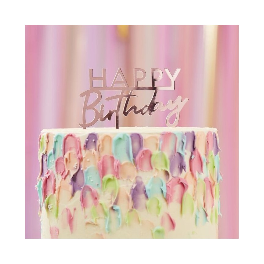 Pink Acrylic Happy Birthday Cake Topper
