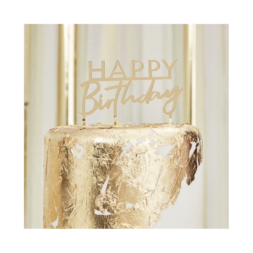 Gold Acrylic Happy Birthday Cake Topper