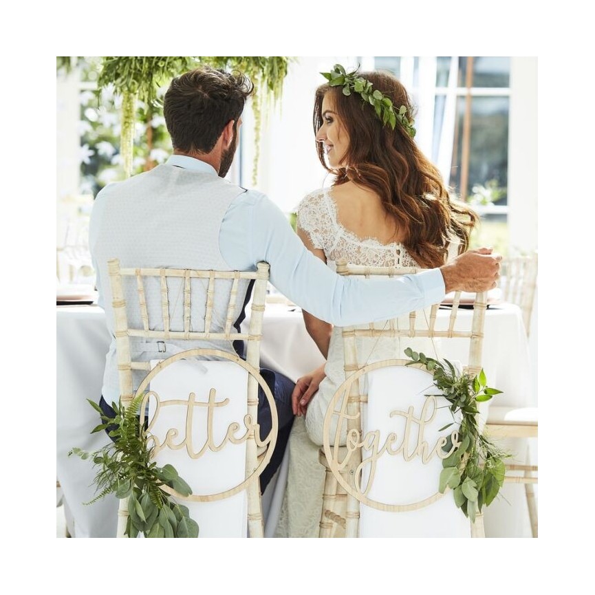 Better Together Wedding Chair Signs Wooden Hoops