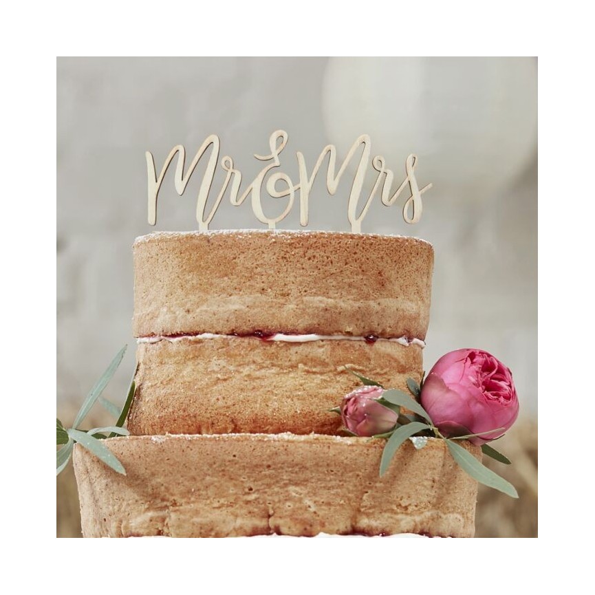 Wooden Mr & Mrs Cake Topper