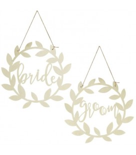 Wooden Bride & Groom Wedding Chair Signs